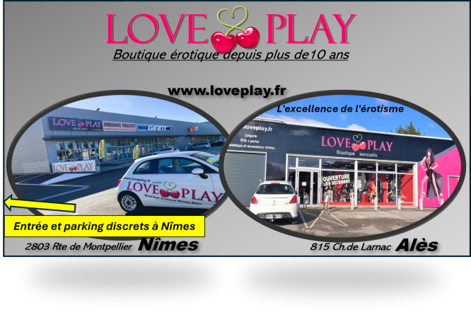 Meilleur sexshop de Nimes Vitrine de la boutique Love & Play à Nîmes et Alès, spécialités de loisirs.